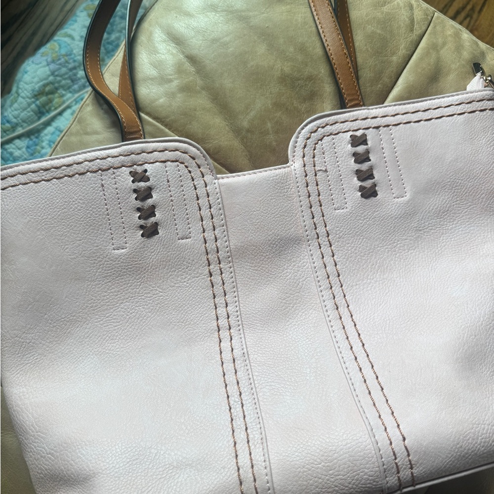 Montana West Women’s Light Pink Tote Bag with Contrast Brown Leather Handles - Picture 7 of 10